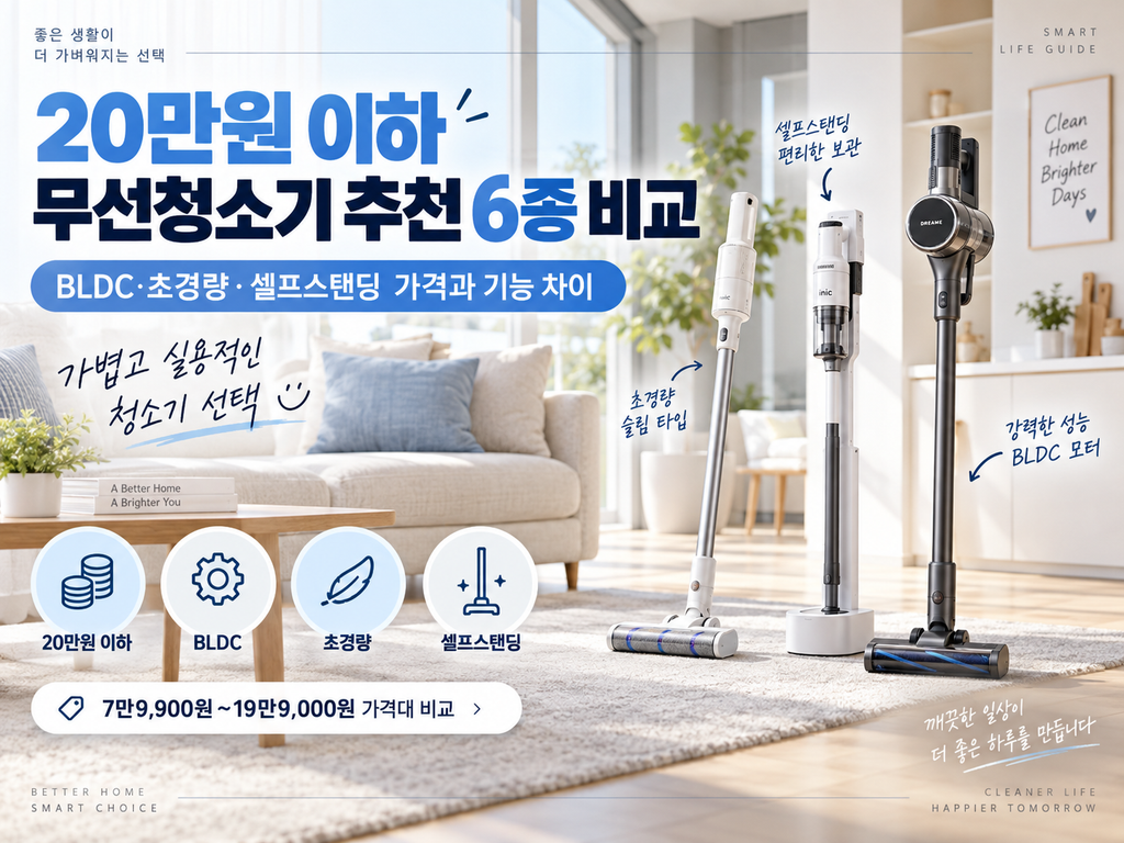 20만원 이하 무선청소기 추천 6종 비교, BLDC·초경량·셀프스탠딩 가격과 기능 차이