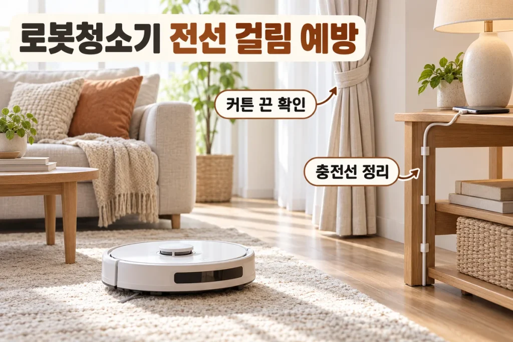 로봇청소기 전선 걸림 줄이는 법, 충전 케이블·멀티탭·커튼 끈 정리 순서