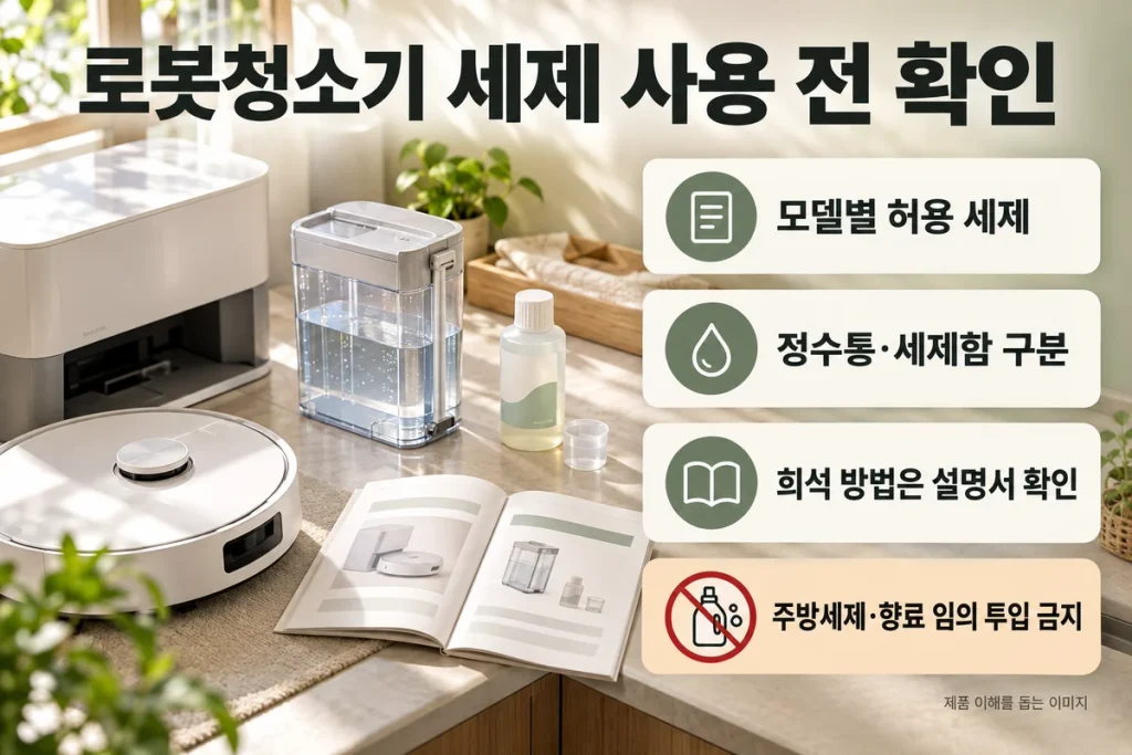 로봇청소기 세제 아무거나 넣어도 될까? 전용 세정제·투입 위치·물통 관리 기준