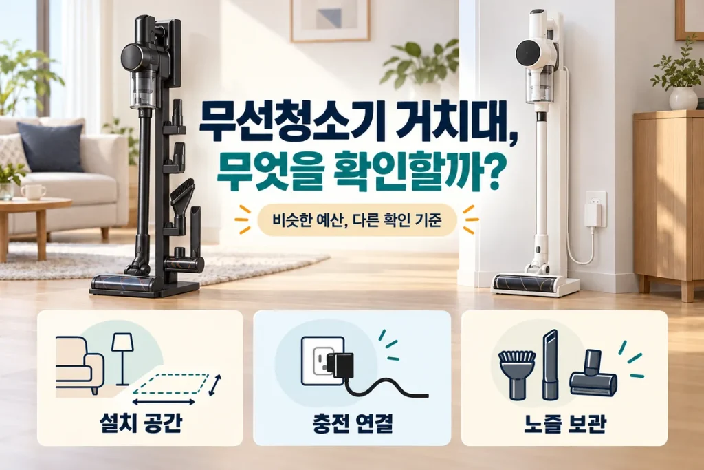 충전 거치대 무선청소기 비교, 비브르 V25000·캐치웰 에이센스 1천원 차이 선택법