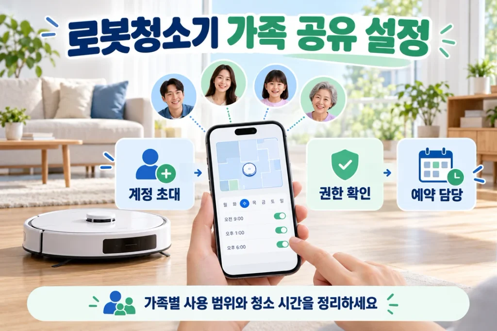 로봇청소기 가족 공유 설정, 계정·초대·권한·예약 담당 정리